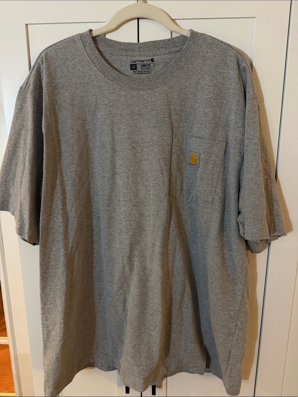 Carhartt Short-Sleeve Pocket Tee in Heather Gray with Gold Logo